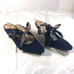 Russell and Bromley Elegant Blue Suede Women's Mules With a Tied Bow Accent